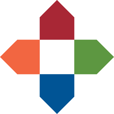 The United Methodist Communities brandmark, featuring four "house" shapes in red, green, blue, and orange, representing UMC's different services and communities coming together to serve older adults.