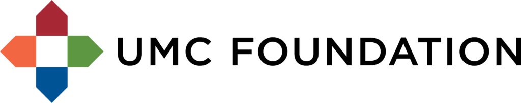UMC Foundation logo with brandmark featuring four "house" shapes in red, green, blue, and orange, representing UMC's different services and communities coming together to serve older adults.