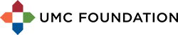 UMC Foundation logo with brandmark featuring four "house" shapes in red, green, blue, and orange, representing UMC's different services and communities coming together to serve older adults.